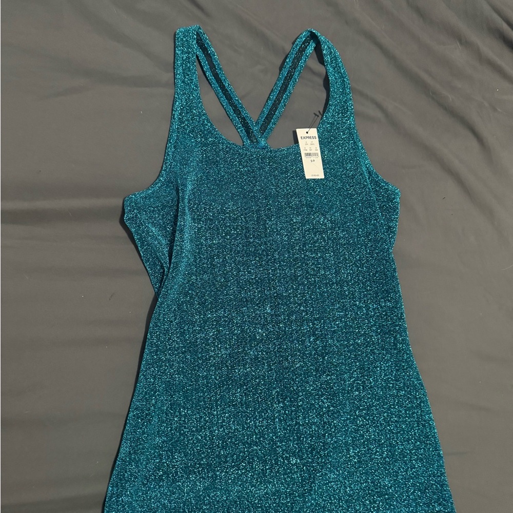 Express Teal Glitter Tank Top